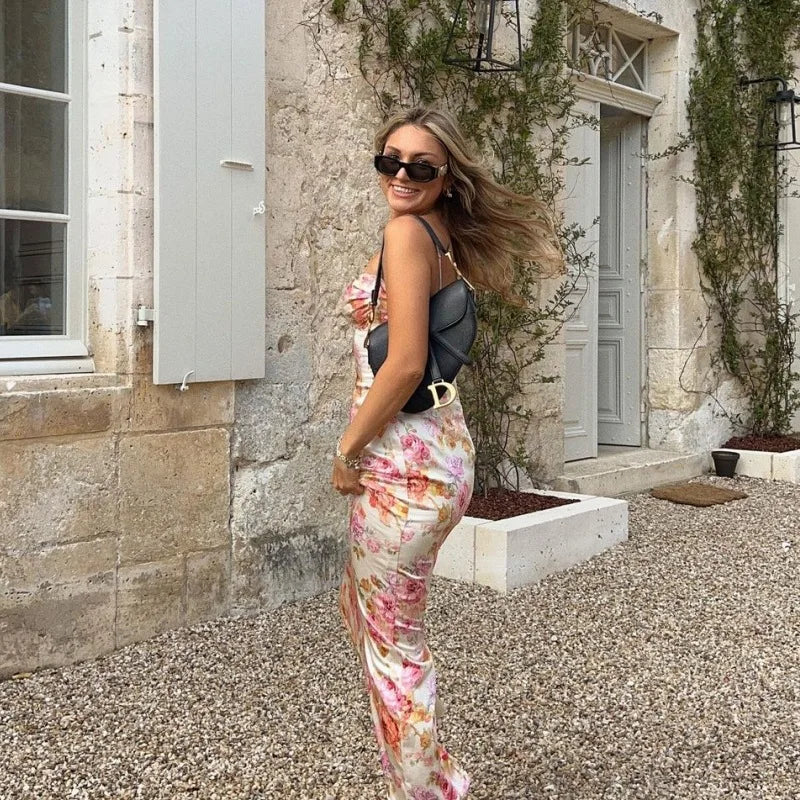 ROBE LONGUE ALMA - MOTIF FLORAL ROSE